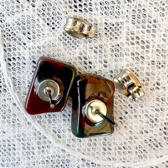 Vintage Natural Bloodstone Heliotrope Jasper Earrings - Picture 5 of 8